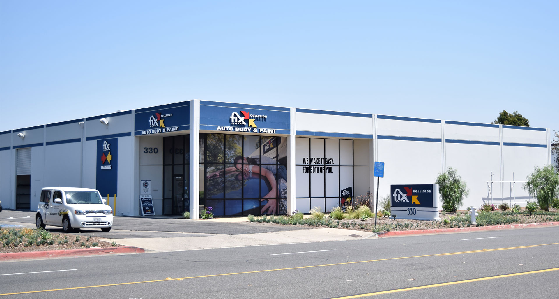 Fix Auto Costa Mesa Auto Body Shop Sign and Building Exterior